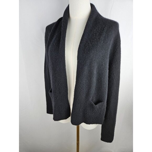 White + Warren Cashmere Shrunken Cardigan Size Medium Patch Pockets Luxury Black - Picture 3 of 10